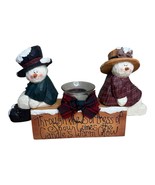 Snowman and Snowwoman Sitting on Ledge Votive candle Display Rustic Prim... - $296.65 MXN
