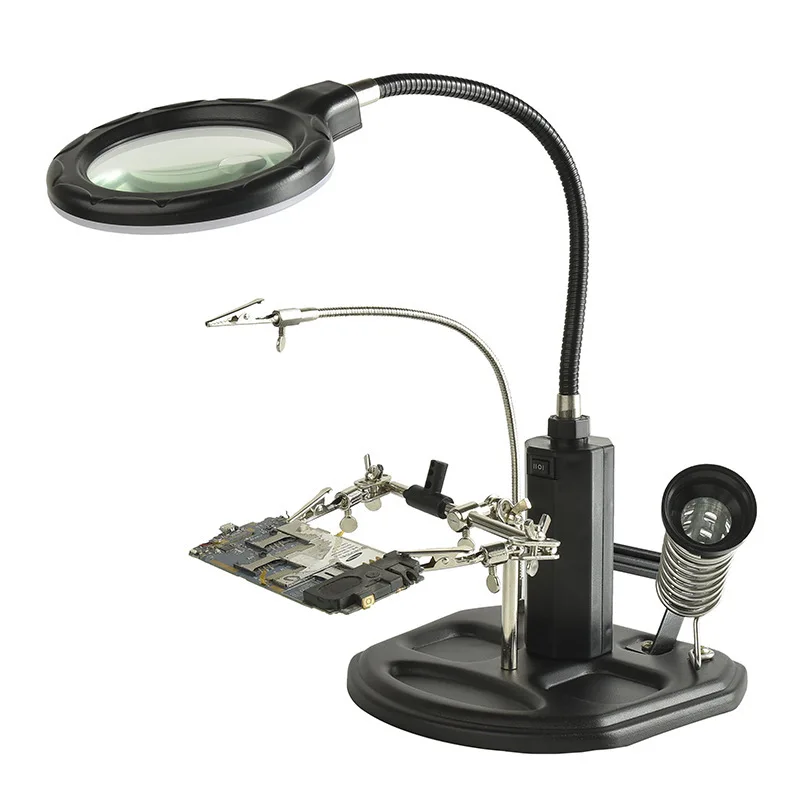 LED USB Desktop Illuminated Magnifier Station Soldering Helping Hand Magnifying  - $271.34