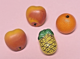 4 Vintage Glass Buttons Fruit Shapes Pineapple 2 Apples Orange - $230.76 MXN