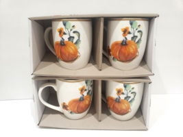 Ciroa Thanksgiving Fall Pumpkin Leaves Coffee Cups Mugs Set of 4 - £44.58 GBP