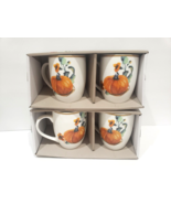 Ciroa Thanksgiving Fall Pumpkin Leaves Coffee Cups Mugs Set of 4 - £44.96 GBP