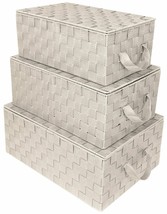 Storage Box Woven Lid Basket Bin Container Tote Cube Stackable Organizer Set - £44.81 GBP