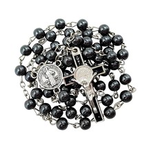 CATHOLIC ROSARY NECKLACE Black Hematite Beads and - £36.80 GBP