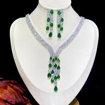 Luxury CZ Red Color White and Green Drop Earrings Tassel  Necklace Jewelry Sets  - £69.15 GBP