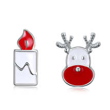 Red Enamel&amp; Silver-Plated Candle &amp; Reindeer Stud Earrings - £11.15 GBP