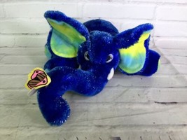 BJ Toy Co Blue Shimmer Elephant Plush Stuffed Animal Toy Butterfly On Nose - £40.88 GBP