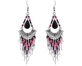 Teardrop Stone Cabochon Multicolored Long Seed Beaded Metal Chandelier Dangle Ea - $17.81