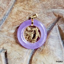 The Lantau (Purple) Jade Dragon Pendant with 14K Gold - £226.54 GBP