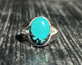 Tibetan Turquoise Ring, Sterling Silver, Statement Ring, Anniversary Gifts Men - £80.23 GBP