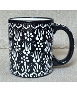 Turkish Myth Arts Black White Coffee Mug Cup Puffy Glaze Geometric Flower - £8.14 GBP