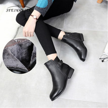 Women genuine cow Leather black ankle Boots zipper 5cm thick heel Comfortable so - £78.48 GBP
