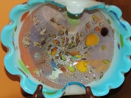 Art Glass Bowl/ Dish Tutti Frutti w Silver Flakes 9.5&quot; c1950 poss AVeM Murano? - £33.41 GBP