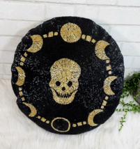 Black Gold Skull Moon Beaded Halloween Throw Pillow Gothic Round 18&quot;x18&quot;... - $36.99