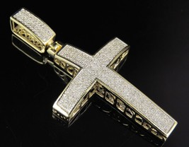 2 CT Solid Men&#39;s Round Cut Diamond Dome Cross Pendant 10K Yellow Gold Over 1.8&quot; - £106.30 GBP