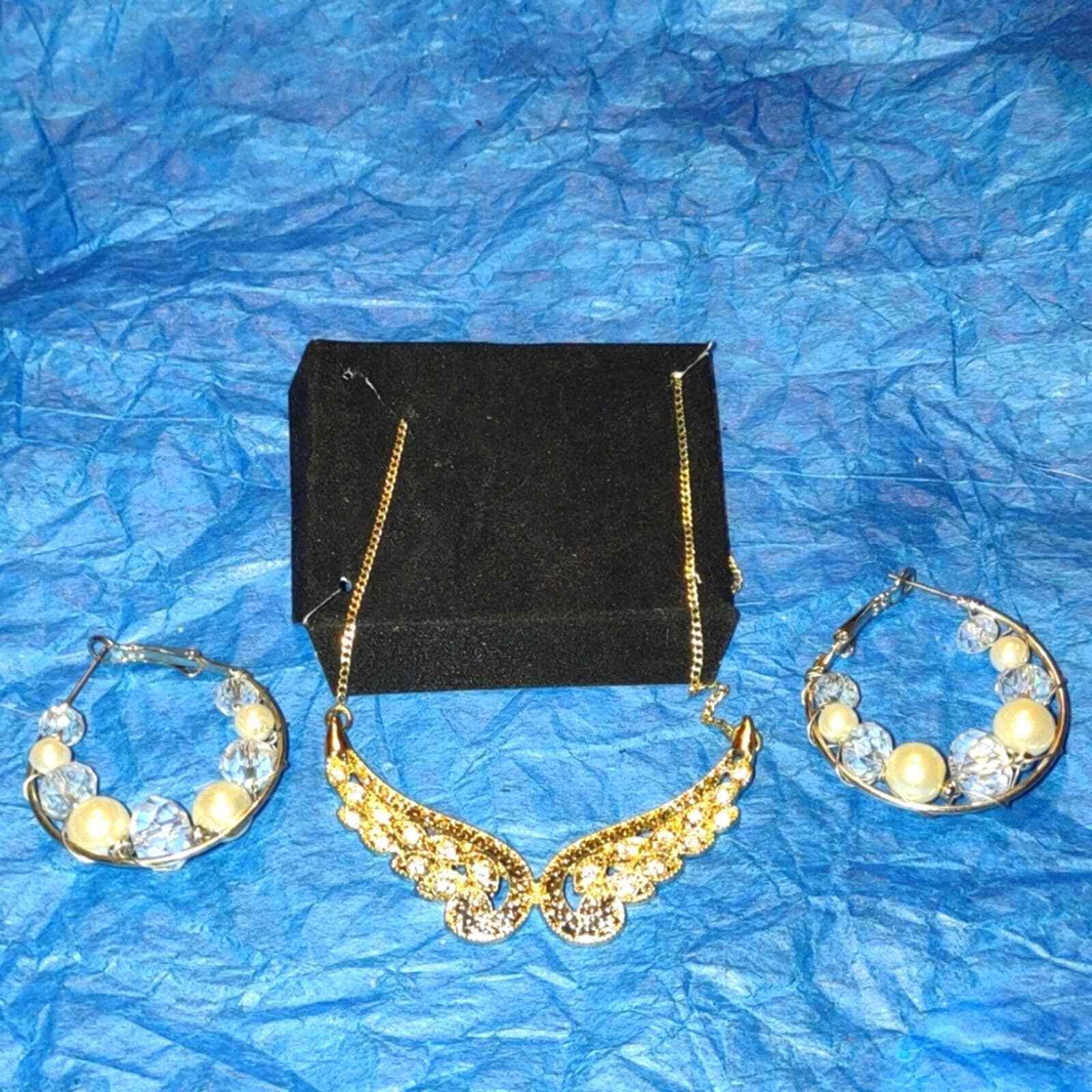 Collection lot of vintage jewelry~rhinestone angel wings necklace and ea... - $28.71