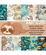 Baby Sloth Digital Paper Pack, Sleeping Sloth, Trees, Leaves, Pastel, Se... - £2.11 GBP