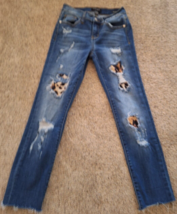 Judy Blue Jeans Womens Size 3/26 Skinny Blue Denim Raw Hem Stretch Distressed - £19.81 GBP