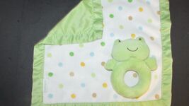 Carters White Green Blue polka dot &amp; satin Security Blanket frog rattle ... - $7.27