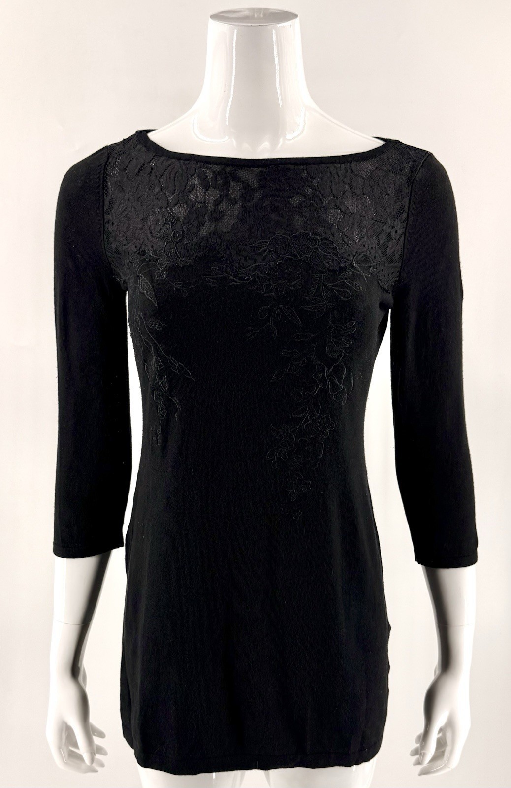 White House Black Market Tunic Sweater Sz XS Black Lace Detail 3/4 Sleeve Womens Item image 8