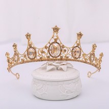 Gold Champagne Crown Headband Bridal Tiaras Baroque Crystal Wedding Hair Accesso - £12.35 GBP