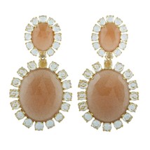 Brown Zircon Earrings, Peach moonstone Earrings, Shape Rose Cut Faceted ,  - £478.81 GBP