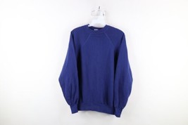 Vintage 70s Streetwear Mens Medium Faded Blank Crewneck Sweatshirt Blue USA - £47.03 GBP
