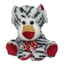 Hug &amp; Luv Valentines White Black Striped Tiger Heart Bow Stuffed Animal 13.5&quot; - £27.76 GBP