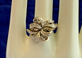 14K White Gold Diamond Rings 7.66g Fine Jewelry Sz 6.5 Solitaire Ribbon Wrap - £609.30 GBP