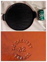 Le Creuset 32 Grill Griddle Pan Flame Orange Bistro Round France Non Stick 12.5&quot; - £82.20 GBP