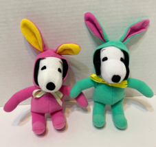 VTG Peanuts Snoopy Easter Beagle Bunnies Plush Pink Green Stuffed Animal... - $21.51