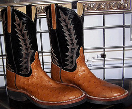 Anderson Bean Cognac Rust Full Quill Crepe Sole Ostrich Cowboy Boots 7B ... - £352.64 GBP