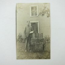 RPPC Photo Postcard Man &amp; Bible Encyclopedias John Sleppy Jr Ohio Antique 1910s - £15.97 GBP