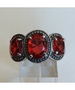 Three-Stone Red CZ Stainless Steel Statement Ring SZ 6 - $27.43 CAD