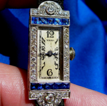 Art Deco Raymond Yard Antique Diamond Sapphire Platinum Watch 1920s - £86,654.18 GBP