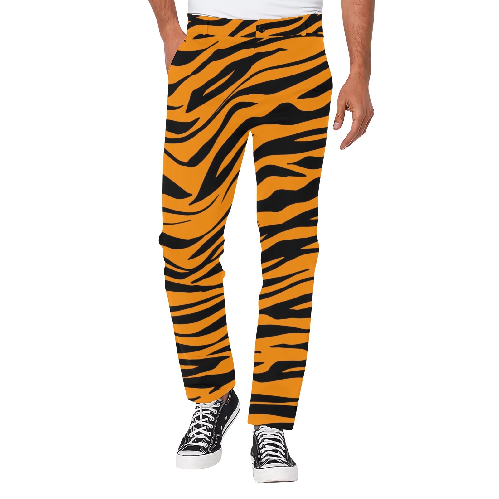 Men's Tiger Stripes Pattern All Over Print Casual Trousers Pants