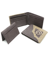 Bifold Brown Genuine Leather Wallet Dual Guns Design w/ Rivets - Detacha... - $27.05 CAD