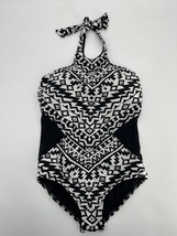 Seafolly Kasbah High Neck One Piece Swimsuit Sz 10 Black White - £38.49 GBP