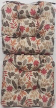 2 THICK REVERSIBLE CUSHION CHAIR PADS w/ties (17&quot;x17&quot;) FALL COLORFUL LEA... - £21.66 GBP