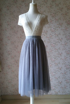 Gray Tea Length Tulle Skirt Outfit Bridesmaid Plus Size Tulle Midi Skirt image 4