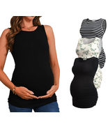 Female Maternity Tank Tops Ruched Side Vest Sleeveless Pregnancy Shirt 3... - €45,58 EUR