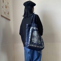 Retro Cool Literary Cashew Flower Denim Washed One-piece Canvas Shoulder Bag Han - £44.72 GBP