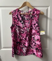 Kasper Tank Top Womens Medium Pink Black Floral Pleated Office Career Travel NWT - £15.49 GBP