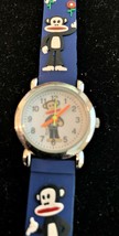 NOS child&#39;s Funky Monkey on the face quartz watch with 3-D blue strap - $14.85
