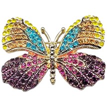 Napier Rhinestones Brooch Butterfly Vibrant Colorful Sparkly  2&quot; L X 1 1/2&quot; W - £27.69 GBP