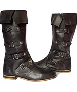 Medieval Leather Boots 4 Buckle | Renaissance Loafer Long Boot Pirate Co... - $89.99