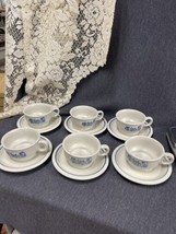 Set Of 6 Pfaltzgraff Yorktowne Stoneware Tea Coffee Cup &amp; Saucer Blue Fl... - £22.94 GBP