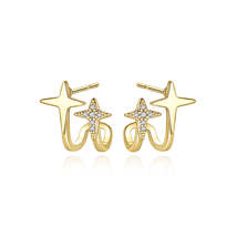 Cubic Zirconia &amp; 18K Gold-Plated Double Star Stud Earrings - £11.23 GBP