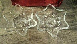 Lot of 2 Vintage Clear Pressed Glass Star Shaped Candle Holders 4-1/2&quot; Wide - £9.90 GBP