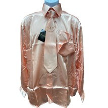 InCiti le collezioni Men Peach Satin Look Dress Shirt M SKU 1390 - $23.36