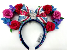 Disney EPCOT Queen Of The Kingdom UK Floral Minnie Mouse Ears Headband R... - $24.74